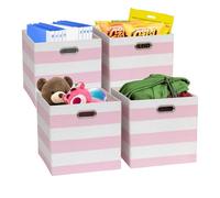 Fabric Storage Boxes,Storage Baskets, Storage Boxes Cubes,Foldable High Quality Baskets (33×33×33cm/4pcs, Pink stripes)