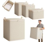 Fabric Storage Boxes with Lids,1 Pcs Large Storage Bags with Side Handles,Heavy-Duty Storages Tote,Clothing Bedding Linen Organizer ,Bedroom Closet Living Room Laundry Clothes Bins (White, 220L)