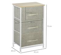 HOMCOM 3-Tier Storage Dresser Tower with Adjustable Feet Steel Frame Home - White - 3