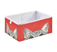Fabric Storage Cube Bin Foldable Organizer Basket for Office Shelf Clothes Decor 15.75x10.63x6.96in A Gray Tabby Cat's Head Is Peeking Out From The Bottom Of An Illustration