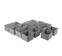 Fabric Storage Cubes Grey - Set of 12 Foldable Wardrobe Organiser Boxes with Handles - Closet Shelf & Drawer Bins for Clothes, Baby, Toys | M&W