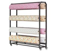 Fabric Storage Rack with Adjustable Hanging Rod, Large Textile Cart & Display Rack, Brakeable Wheels for Commercial Use