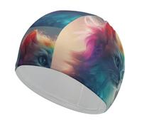 Fabric Swim Cap, Breathable Cloth Swimming Cap for Long Short Curly Hair | Rainbow Fur Cat Swim Hats for Men Women, High Elasticity, Hair Protection Quick Dry Soft Bathing Caps