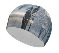 Fabric Swim Cap, Breathable Cloth Swimming Cap for Long Short Curly Hair | Winter Snow Falling in The Park Swim Hats for Men Women, High Elasticity, Hair Protection Quick Dry Soft Bathing Caps