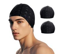 Fabric Swim Cap for Men Women 2Pcs Breathable Swimming Hat High Elasticity Swim Hat Shark Skin Caps Soft Quick Dry Long Short Hair Protection for Swimming Pools or Open Water Unisex Adult Black