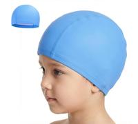 Fabric Swimming Cap Kids, Waterproof And Soft Stretchy Design With Anti-Slip Interior, Gentle Light Blue Swim Cap For Children Aged 4-10 Years