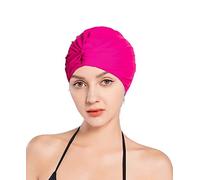 Fabric Swimming Cap Women Pleated Swimming Hat for Long Hair Chemo Cap Turban Hat Cancer Headwear for Hair Loss Soft Stretch Beanies Sleep Cap Bathing Shower Hats for Swim Pool