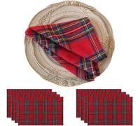 Fabric Table Napkin for Wedding Banquet Party, 10pcs Placemats Soft Tartan Plaid Cloth Napkins Classsic Red Dinner Handkerchief for Lunch/Dinner(40x40cm)