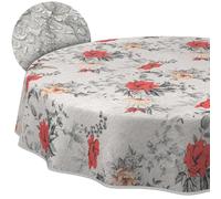Fabric Tablecloth, Table Linen, Textile, Cotton, Polyester, Fabric, Washable, Easy Care, Round, Oval, Square, Flora Round, 140 cm with Hem (Edged)