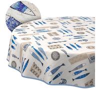 Fabric Tablecloth, Table Linen, Textile, Cotton, Polyester, Fabric, Washable, Easy Care, Round, Oval, Square, Maritime, Round, 140 cm, with Hem (Edged)