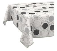 Fabric Tablecloth, Washable, Table Linen, Cotton Polyester Circles, Grey, Round, 140 cm, Indoor/Outdoor Tablecloth