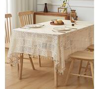 Fabric Tablecloths, Lace Tassel Oblong Table Cover for Outdoor and Indoor Use, Beige-Rectangle | 150x100cm