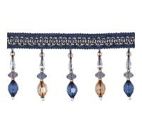 Fabric Tassel Fringe,Braided Bead Tassels, 3 Meters Crystal Beaded Pendant Tassel Trim Sewing Fringe for Curtain Lampshades Sofa Tassel Trimming Wedding Decor (Color : Gold) (Color : Dark Blue)