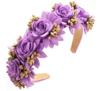 Fabric Three-Dimensional Simulation Flower Headband Inlaid Resin Flower Hair Ornament, Purple