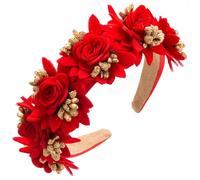 Fabric Three-Dimensional Simulation Flower Headband Inlaid Resin Flower Hair Ornament, Red