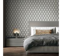 Debona Fabric Touch Vinyl Geometric Wallpaper 9106 - Black White Silver 9106