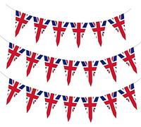 Fabric Union Jack Bunting Flags 8M/ 26ft Long with 25 Flags British Banners Party Decor United Kingdom Full Flag Patriotic Themed Bunting for UK National Royal Queens 90th Street Party Decoration