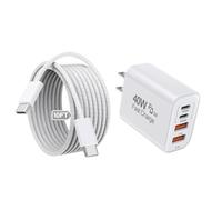 Fabric USB C-C Fast Charging Cable 10ft, Apple 40W 4 Ports USB C Wall Charger Block with 10ft Type C Charging Cable, 40W PD&AC Adapter for iPhone 17Air/17 Pro/16/16e/16