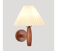 Fabric Wall Lamp, Bedside Wall Sconce, Wooden Candlestick Wall Light with Pleated Skirt Shade, E27 Lighting Fixtures, Living Room Decorative, Retro Industrial Wall Lights