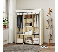Fabric Portable Wardrobe with 8 Shelves 2 Hanging Rails HOMCOM Off White One Size