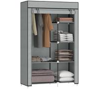 Fabric Wardrobe Portable Wardrobe with 6 Shelves 1 Hanging Rail Light Grey