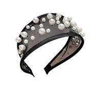 Fabric Wrapped Wide Pearl Headband Structured Arched Hairband for Neat Everyday Looks and Special Occasion Wear Pearl Embellished Headband Wide Hair Hoop Fabric Wrapped Headwear Arched Hair Decoration