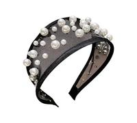 Fabric Wrapped Wide Pearl Headband Structured Arched Hairband for Neat Everyday Looks and Special Occasion Wear Pearl Embellished Headband Wide Hair Hoop Fabric Wrapped Headwear Arched Hair Decoration