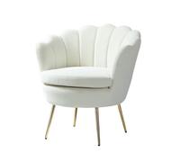 FABRICATION HAUS Living Room Armchair Velvet Tub Chair Comfy Accent Occasional Chair with Seashell Back & Metal Leg for Lounge, Ivory