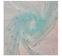FABRICS KING ONLINE Net/Tulle Studded Pearl Bridal Soft Fabric Fashion Material for Dressmaking, Decoration, Craft, Scarves & Dupattas l 60" - 150cm Wide | Sold by The Metre (Sky, 1 Metre)