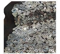 FABRICS KING ONLINE Sequins 3mm Allover Embroidered Fabric on Tulle/Net Material for Decor, Sewing, Dress, Tablecloths & Craft | 52" - 132cms (Black Base + Silver Seq, 1 Metre)