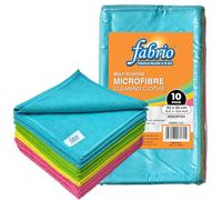 FABRIO Microfibre Cleaning Cloths - Pack of 10, 32x32cm, Ultra-Soft, Lint-Free, Super Absorbent Towels for Kitchen, Car, Glass, and Multi-Surface Cleaning - Assorted Colours