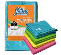 FABRIO Microfibre Cleaning Cloths - Pack of 10, 40x40cm, Ultra-Soft, Lint-Free, Super Absorbent Towels for Kitchen, Car, Glass, and Multi-Surface Cleaning - Assorted Colours