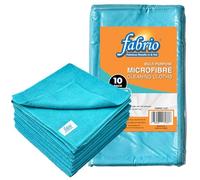FABRIO Microfibre Cleaning Cloths - Pack of 10, 40x40cm, Ultra-Soft, Lint-Free, Super Absorbent Towels for Kitchen, Car, Glass, and Multi-Surface Cleaning - Blue Colour