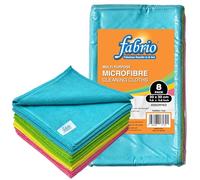 FABRIO Microfibre Cleaning Cloths - Pack of 8, 30x30cm, Ultra-Soft, Lint-Free, Super Absorbent Towels for Kitchen, Car, Glass, and Multi-Surface Cleaning - Assorted Colours