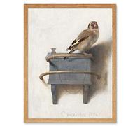 Wall Art Print The Goldfinch Carel Fabritius 1654 Painting Chained Bird on Perch Art Framed Artery8 Light Oak W12 inch x H16 inch
