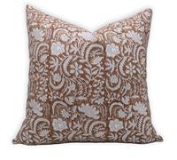 Fabritual Block Print Thick Cotton White 22x22 Throw Pillow Covers, Handmade Vintage Pillow Covers for Sofa and Couch, Floral Print Outdoor Cushion Cover with Boho Home Decor (Kundanvan, Brown)