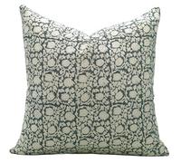 Fabritual Hand Block Floral Print Indoor Home or Room Decorative Fall Décor Accent Pillowcase 22x22 Inches Square Farmhouse Living or Guest Room Dark Grey Boho Soft Summer Cushion Cover, 8 Kamal
