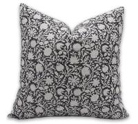 Fabritual Handmade Block Print Thick Linen Throw Pillowcase 18x18 Inch Cushion Cover with Hidden Zipper, Fall Season, for Sofa, Bed and Couch, Farmhouse, Home Décor, Living Room (Chkkri-Light Black)