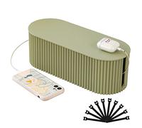 FABROK Cable Management Box, Cord Organizer Box with 10 Cable Ties, Power Strip Storage to Hide Charger Adapter Power Cord Charging Station(Small/Green)