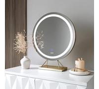 FABS Desktop Vanity Illuminated Makeup Mirror with Touch LED Lights Sensor 3 Colour Settings Dimmable Brightness Lighted Ring Dresser Mirror Gold Frame and stand (Evie Gold)