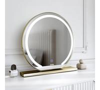 FABS Desktop Vanity Illuminated Makeup Mirror with Touch LED Lights Sensor 3 Colour Settings Dimmable Brightness Lighted Ring Semi-circle Dresser Mirror Gold Frame and rectangular stand (Eden Gold)