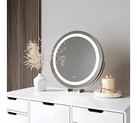 FABS Desktop Vanity Illuminated Makeup Mirror with Touch LED Lights Sensor 3 Colour Settings Dimmable Brightness Lighted Ring Dresser Mirror Gold Frame and sturdy cylindrical stand (Zara Gold)