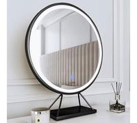 FABS Desktop Vanity Illuminated Makeup Mirror with Touch LED Lights Sensor Dimmable Brightness Lighted Ring Dresser Mirror Black Frame and Stand (Lucia)