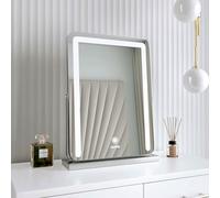 FABS Desktop Vanity Illuminated Makeup Mirror with Touch LED Lights Sensor Dimmable Brightness Lighted Frameless Mirror Silver (Mia)