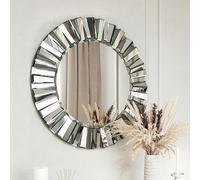 FABS Knightsbridge - Luxury Large Round Wall Mirror Bevelled Decorative 3D Mirrored Glass Effect Design for Bedroom Living Room Hallway Bathroom Modern Home Decor 80cm Mounted Vanity (Grey Silver)