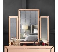 FABS Paloma Trifold Vanity Makeup Mirror - Free Standing 3 Way Mirror with Bevelled Glass Design - Tabletop Cosmetic Mirror for Bedroom & Vanity - Rose Gold