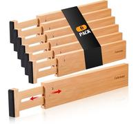 Fabsome Drawer Divider 6 Pack, Bamboo Dresser Organizers for Clothes Socks Underwear Baby Clothing, Wooden Separators for Nursery Organization Adjustable from 13'' to 17'' with Soft Foam Ends