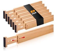 Fabsome Drawer Divider 6 Pack, Bamboo Kitchen Dividers Organizers Adjustable 17''-22'', Wooden Dresser Separators for Nursery Organization Clothes Socks Underwear Baby Clothing, with Soft Foam Ends