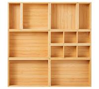 Fabsome Drawer Organizer, Set of 9 Bamboo Wood Kitchen Makeup Desk Junk Tea Drawer Storage Boxes Bins for Cutlery Silverware Utensils Flatware, Small Wooden Container Tray for Bathroom, Office