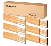 Fabsome Dresser Drawer Organizers 6 Pack, 4.65'' High Adjustable from 17-22'' Bamboo Drawer Dividers for Clothing Baby Clothes, Wooden Separators for Dresser Nursery Organization with Soft Foam Ends